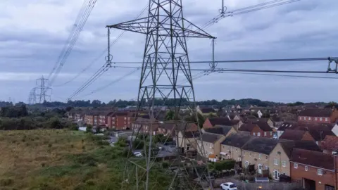 Getty Images A pylon in a field near houses