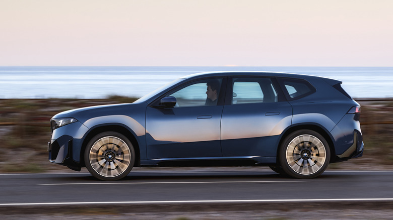 Side view of a blue BMW iX3