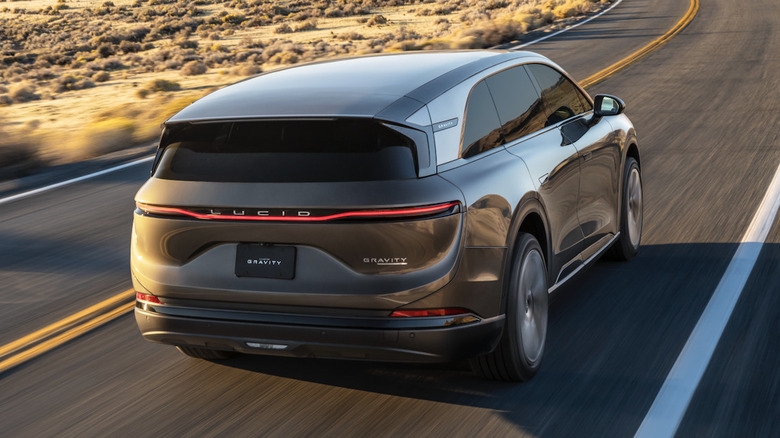 Rear 3/4 view of a Lucid Gravity Touring